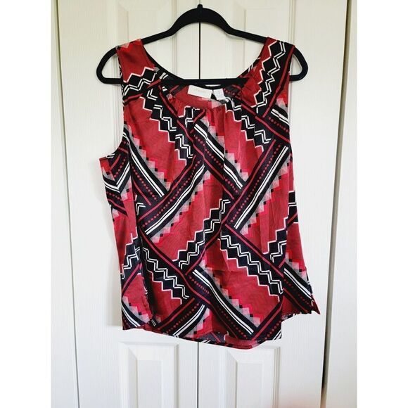 Chico's 3‎ Black/Red/White Sleeveless Scoop Neck Tank Top Shell XL Side Slits - Picture 1 of 5